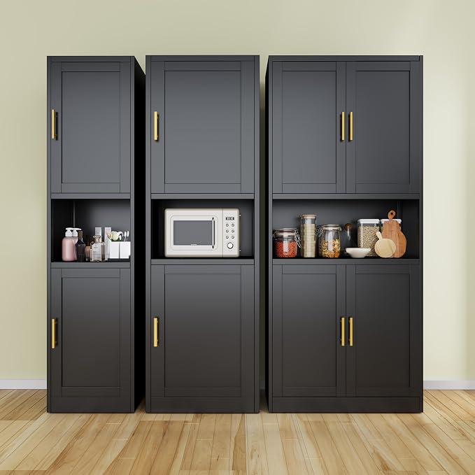 Ckzbx Tall Narrow Storage Cabinet 66.93" H Tall Bathroom Cabinet Metal Pantry Cabinets, 4 Adjustable Shelves for Kitchen, Home Office, Living Room, Dinning Room (16 inches Wide Black)