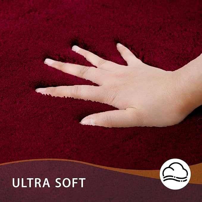 MINIDEAR Bathroom Rugs 32x20 Wine Red - Thick Memory Foam Bath Mat, Ultra Soft & Plush Fluffy, Non-Slip, Quick Dry, Absorbent Washable Floor Microfiber Mat for Tub, Home Decor Accessories