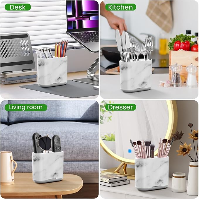 Chintu Toothbrush Holders, 2 Slots Tooth Brush Holder for Bathrooms, Kids Electric Toothbrush and Toothpaste Organizer for Bathroom Countertop Accessories, Shower, Vanity, Storage, Marble/Gray