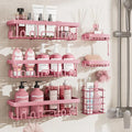 Veken Large Capacity Shower Caddy 6-Pack, No Drilling & Rustproof, Adhesive Shower Shelves with Soap Holder, Bathroom Organizers and Storage, Wall-Mounted Kitchen & Home Decor, Pink