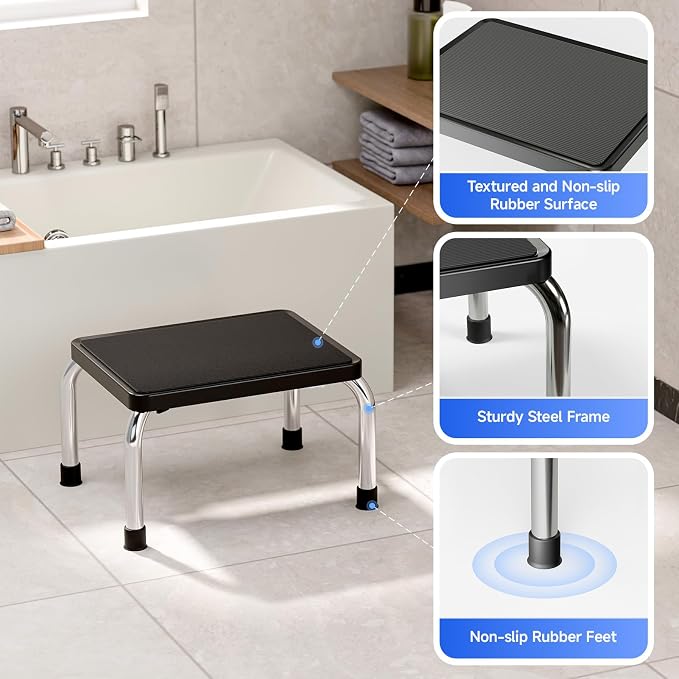 Loyoda Heavy-Duty Foot Step Stool for Adults with Non-Slip Surface, 350 lbs Capacity, Portable One-Step Stool for Kitchen, Bathroom, Office, Bedroom