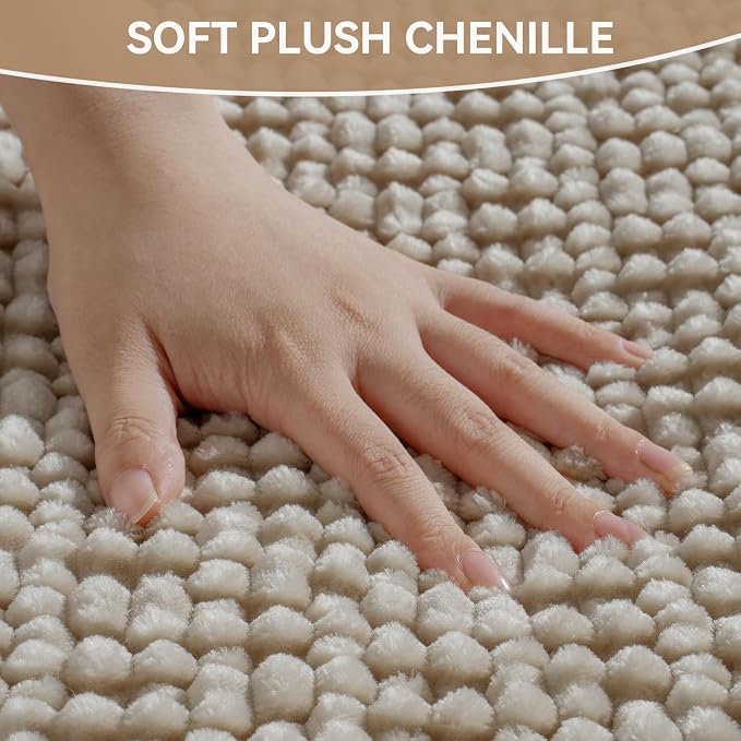 24x36 Extra Soft Chenille Bathroom Rugs - Non Slip Quick Dry Absorbent & Washable Bath Mat, Thin Low Profile Fit Under Door, Shower Mat for Outside Shower - Brown
