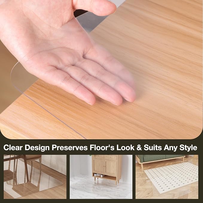 Crystal Clear Floor Mat 6×9ft, Upgraded Easy Flat Waterproof Vinyl Rug Cover, Large Stain-Resistant Plastic Area Rug Floor Protector for Kitchen, Dining Room, High-Traffic Areas
