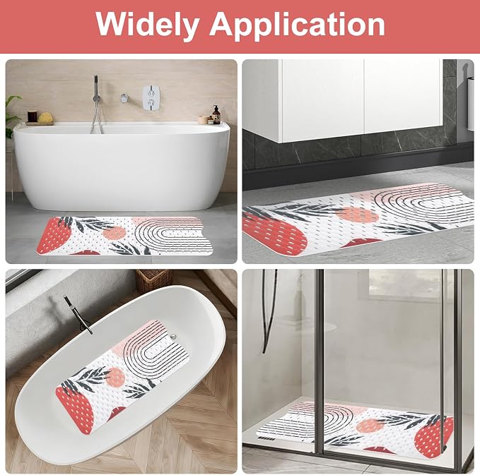 Shower Mat Non Slip, Yonala Premium Anti Slip Stylish Bath Tub Mat, 40 x 16 Inch Extra Large Bathtub Mat with Suction Cups and Drain Holes, Machine Washable