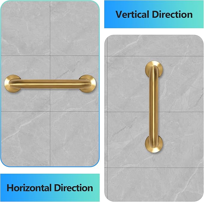 Shower Grab Bar, 2 Pack 32 Inch Gold Bathroom Safety Bar, 1.25" Diameter 304 Stainless Steel Grab Bars for Bathtubs and Showers, Handicap Shower Grab Bar for Seniors Elderly