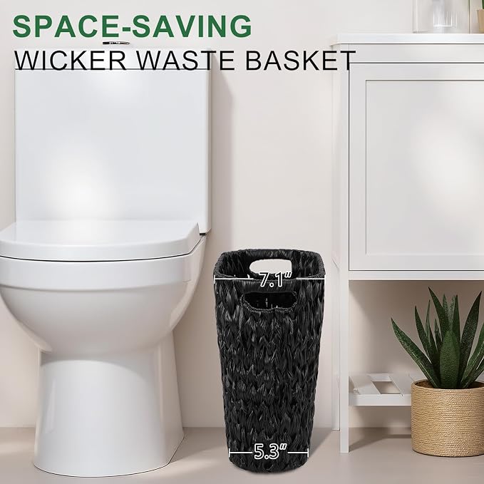 XLHOMO Black Bathroom Accessories Set with Wicker Trash Can, Black Bathroom Accessories Set Bathroom Sets Small Waste Basket Bathroom Trash Can for Bedroom Bathroom