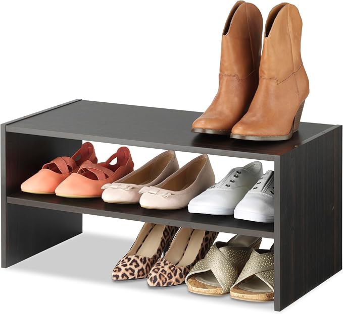 Whitmor Wood Stackable 2-Shelf Shoe Rack, 24 INCH, Espresso，2 Pack