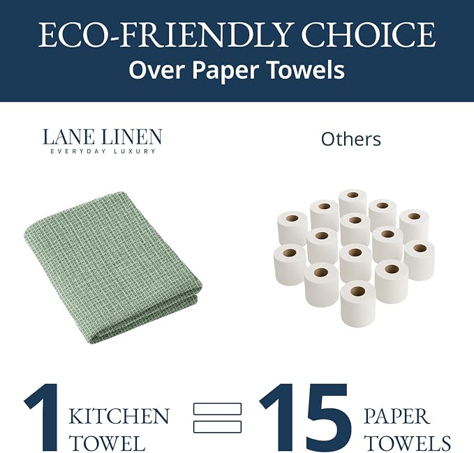LANE LINEN Cotton Kitchen Towels Set, 6-Pack – Absorbent, Quick-Drying Dish Towels, 18" x 28", Premium Hand and Tea Towels - Olive