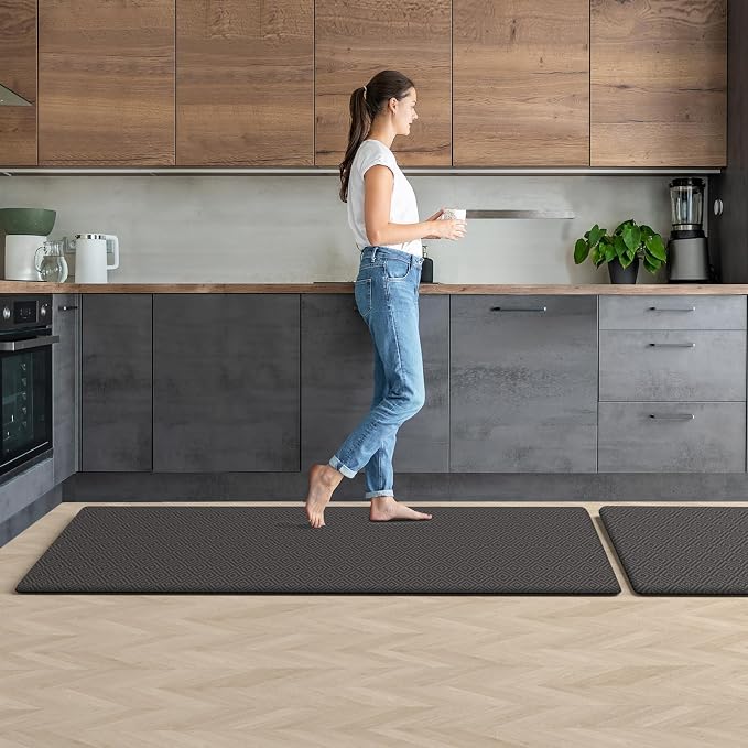 Mattitude Kitchen Mat 2PCS Kitchen Rugs Cushioned Anti-Fatigue Rug Waterproof Standing Desk Mat Kitchen Mats for Floor Kitchen Rug Set for Kitchen, Sink, Office 17.3"×30"+17.3"×59"-0.47inch Dark Grey