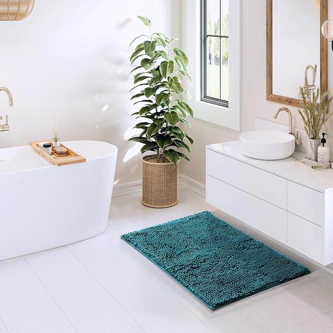 Hearth & Harbor Bathroom Rugs, Chenille Bath Mat - Machine Washable Bath Mats for Bathroom Non-Slip Backing Rubber, Quick Dry Bathroom Mat