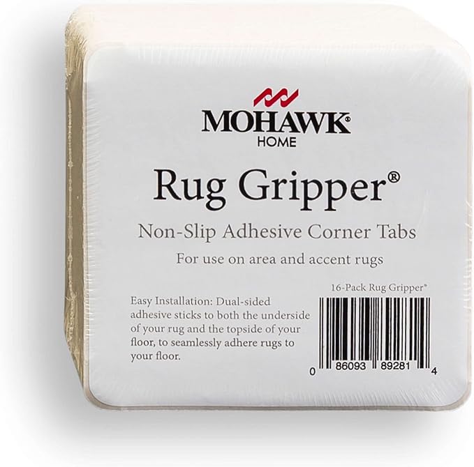 Mohawk Home Non Slip Corner Gripper Area Rug Tabs 16 Pack Anti Curling Double Sided Adhesive 4-inch x 4-inch Square