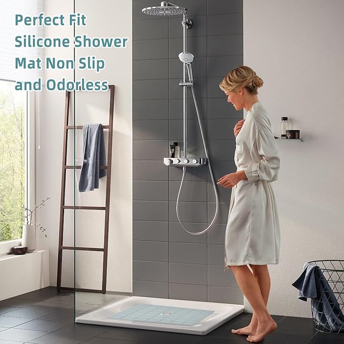 Shower Mat Non Slip Silicone Soft Odorless Bathtub Mat Non Slip No Suction Cups for Refinished,Reglazed and Textured Bath Tub Mat 24 X 24 Inch Grey