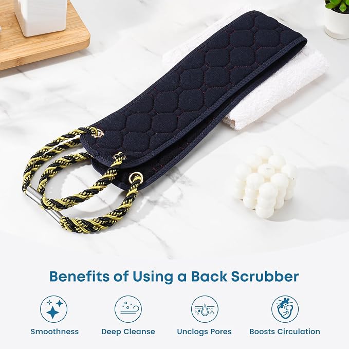 Exfoliating Back Scrubber with Handles, 38.5 Inch Double-Sided Back Exfoliator Body Scrub Towel, Exfoliating Washcloth Bath Tool for Use in Shower, Back Washer to Deep Clean Your Skin for Men & Women