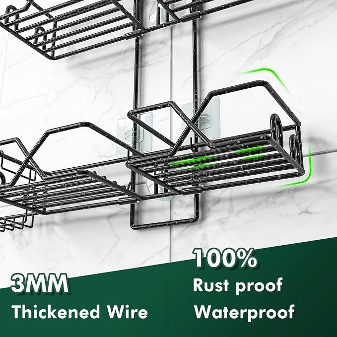 Sewulidon Stainless Steel Hanging Shower Caddy for Handheld Shower Heads,Adjustable Height Extra Long Bathroom Shower Organizer Hanger Rack with Hooks,Soap Holder