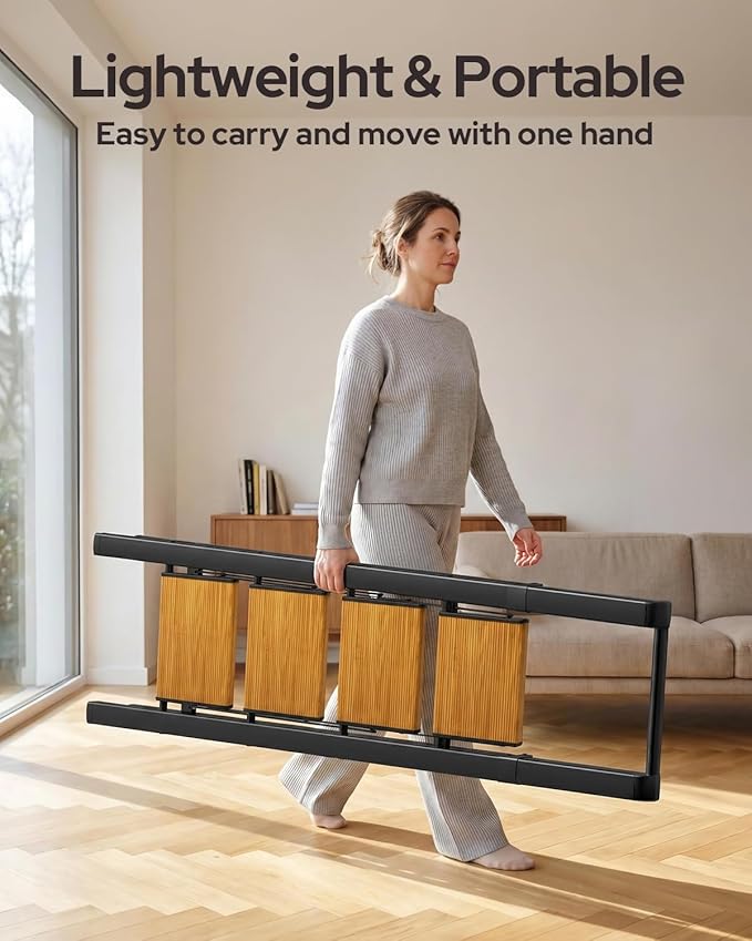 4 Step Ladder, Lightweight Aluminum Folding Step Stool with Convenient Handgrip, Stepladders with Anti-Slip and Wide Pedal for Home Use Space Saving - Black+Woodgrain