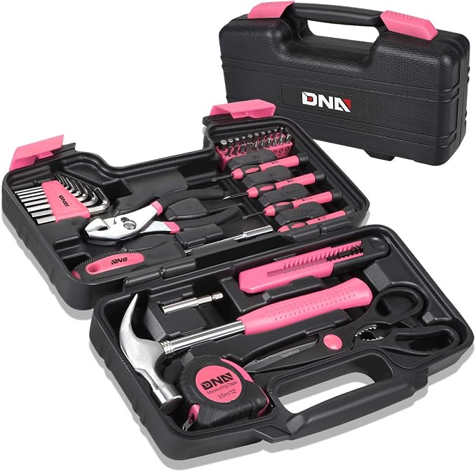 DNA MOTORING 39-Piece Portable Car Emergency Tool Kit, Home Repair Tool Kit, With Storage Box, Suitable For Home Diy, Car Repair, and Roadside Emergencies, Pink,TOOLS-00009