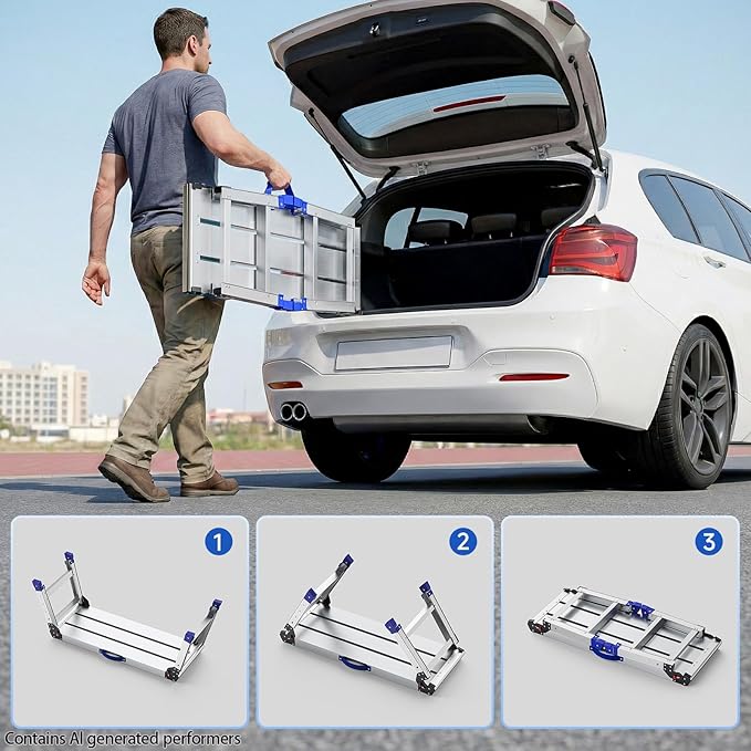 Loyoda Work Platform for Adults, Aluminum Foldable Long Step Stool Adjustable Height, Lightweight and Durable Portable Outdoor Aluminum Step Ladder, Maximum Load Capacity of 800 Pounds.