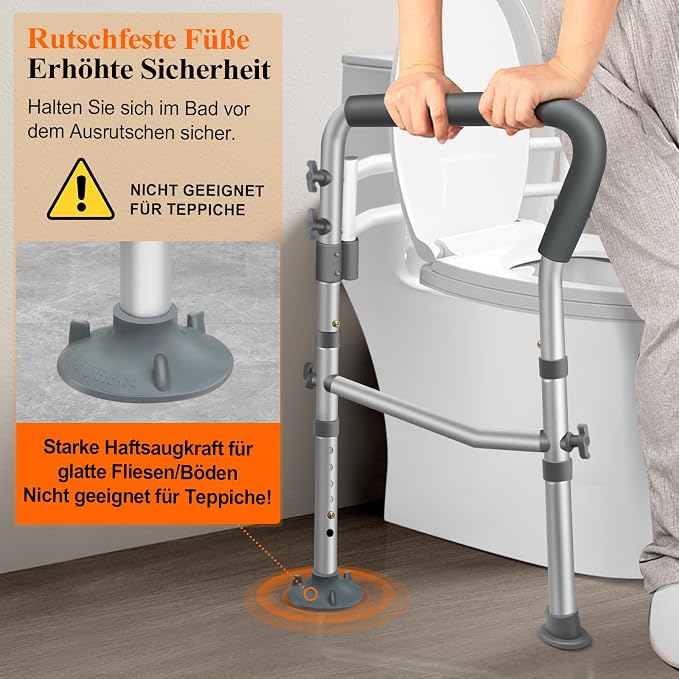 DePango Toilet Safety Rails for Elderly, Adjustable Handicap Toilet Seat with Handles, Sturdy Toilet Support Frame with Arms, Gifts for Seniors and Disabled