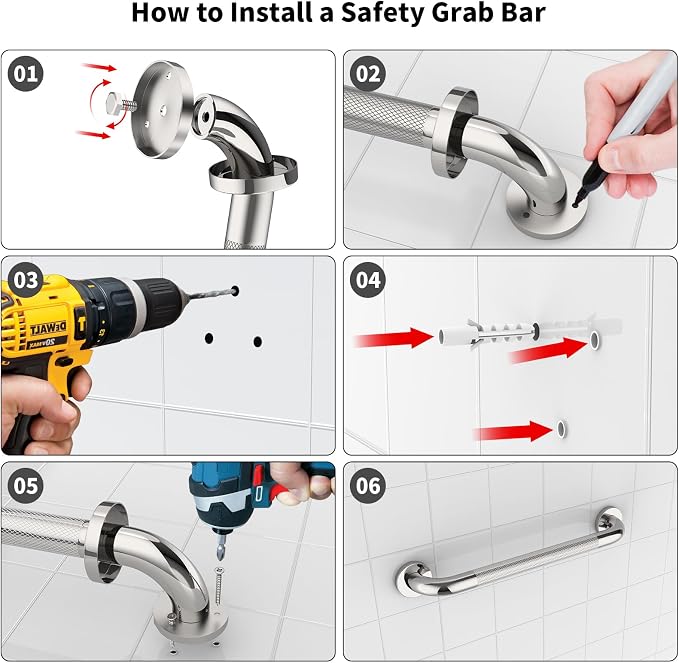 Shower Grab Bar 20 Inch, iHansee Chrome Bathroom Grab Bar w/Anti-Slip Knurled Grip - 1.25" Diameter, Stainless Steel Bath Safety Bars for Senior Elderly, Wall Mounted Toilet Bathtub Balance Handrail