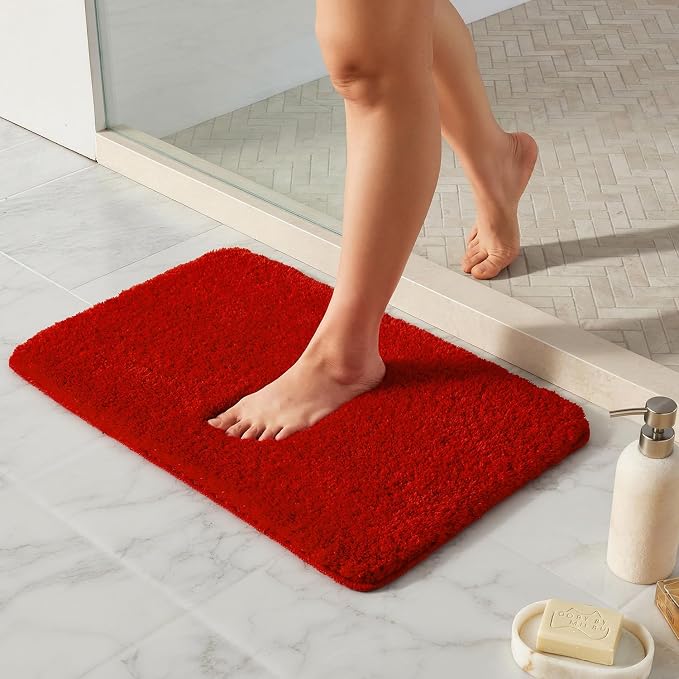 TYUU Red Bathroom Rugs, Ultra Soft Bath Rugs Non Slip Washable, Super Absorbent Quick Dry Small Bath Mat with Rubber Backing for Bathroom Floor, Shower, or Sink, Red 16" x 24"