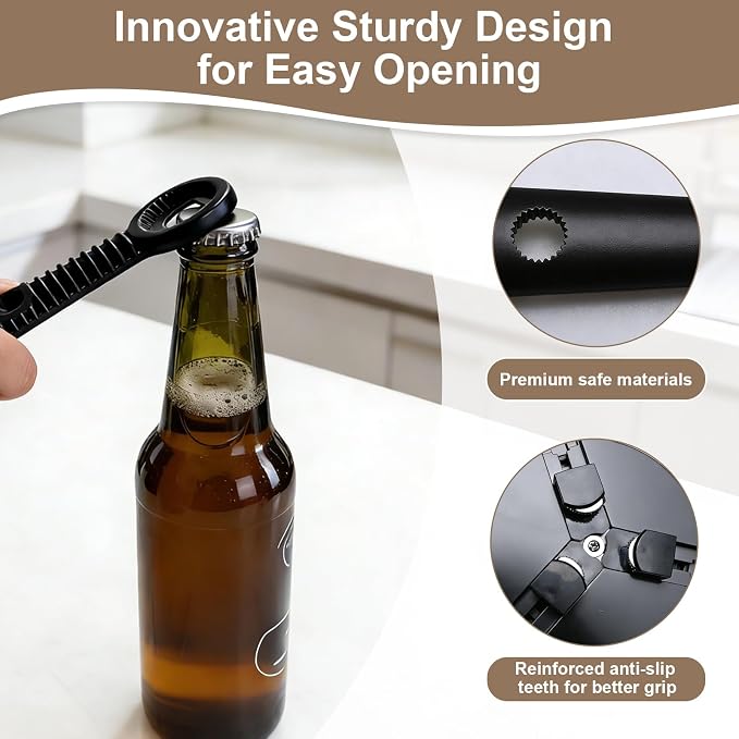 Multi-Functional 4-in-1 Jar Opener, Adjustable Stainless Steel Bottle Opener for Multi Size Jar Bottles with Ergonomic Non-Slip Handle Grip, Kitchen Helper for Seniors Weak Hands Arthritis