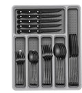 49-Piece Black Silverware Set with Organizer, Food-Grade Stainless Steel Black Flatware for 8, Cutlery Utensil Sets with Steak Knives, Rust-proof, Mirror Polished, Dishwasher Safe, Roman Column