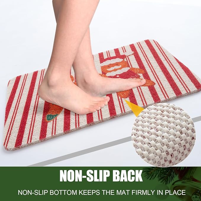 Hargiis Christmas Non-Slip Bathtub Mat, Anti Slip Shower Mat, Fast Drying Bathtub Mats, Foot Scrubber Mat, Anti Slip Mat for Tub, Floor, Bathroom, Kitchen, Home, Hotel (Gingerbread Santa, 24"x16")