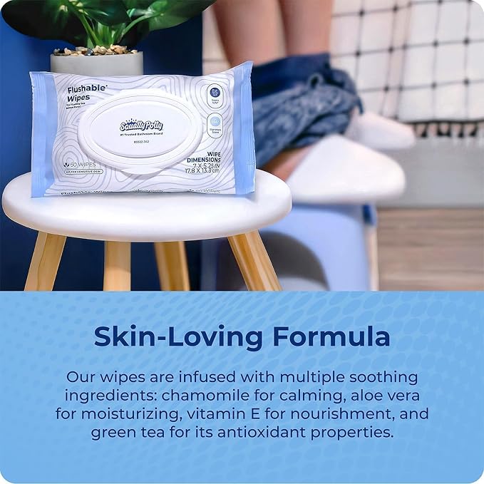 Squatty Potty 7″ Toilet Stool + Plant‑Based Flushable Wipes Bundle — Improve Bathroom Posture & Freshness, Spa‑Scented, Flushable & Septic‑Safe
