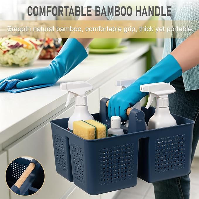 JiatuA Shower Caddy Basket Portable Caddy Organizer with Handle Cleaning Supplies Caddy Plastic Tool Storage for Bathroom Kitchen College Dorm Bedroom, Navy Blue
