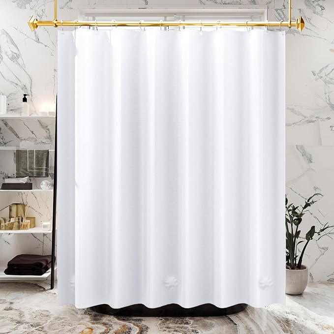 AmazerBath 78 Inch White Shower Curtain, 72 x 78 Plastic, Heavy Duty, Waterproof Thick PEVA with 3 Weighted Stones and 12 Rustproof Grommet Holes