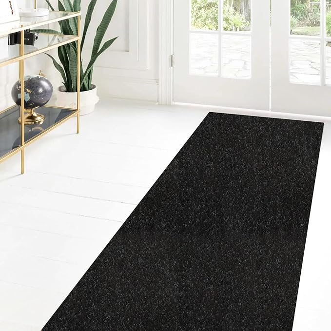Custom Size Runner Rug 3 ft x 18 ft, 2-82ft Carpet Runners Hallway Entryway Kitchen Garage Laundry Room Area Rugs with Non-Slip Rubber Backing, Black