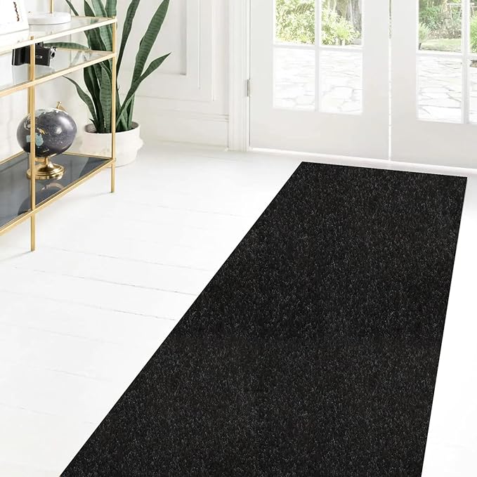 Custom Size Runner Rug 3 ft x 35 ft, 2-82ft Carpet Runners Hallway Entryway Kitchen Garage Laundry Room Area Rugs with Non-Slip Rubber Backing, Black