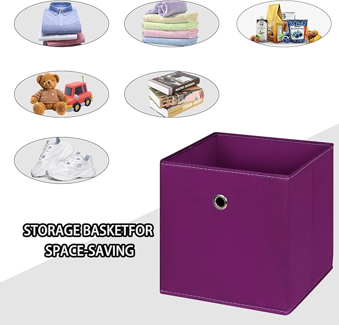 Foldable Storage Cubes Bins ,11 Inch Cloth Storage Cube Fabric Storage Box Cubes Organizer Baskets with Handles for Home Organizer Set of 3 (Purple)
