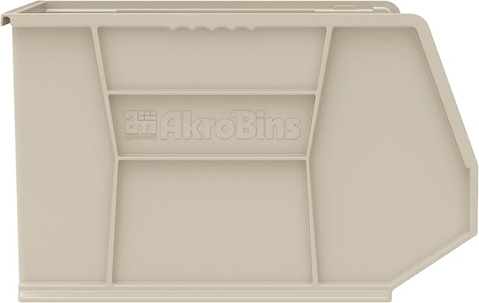 Akro-Mils 30270 AkroBins Plastic Storage Bins, Space-Saving Stackable Bins for Garage, Pantry, Craft Organization, 18" x 16" x 11", Stone, 3-Pack