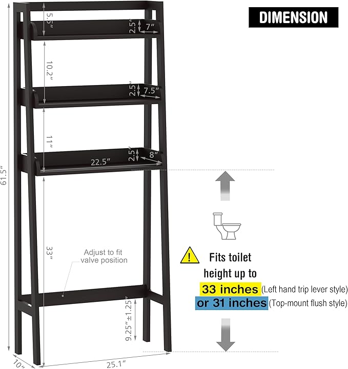 UTEX Over The Toilet Storage Shelf, 3-Tier Bathroom Shelves Over Toilet, Behind Toilet Bathroom Organizer (Espresso)