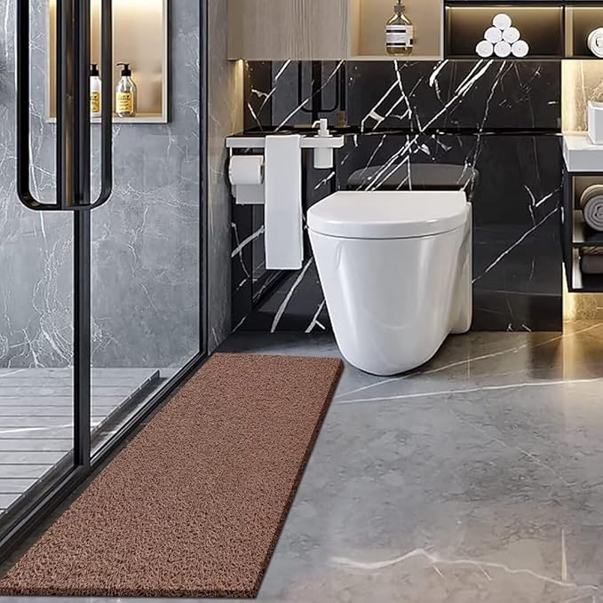 godehone Shower Mats Non Slip Without Suction Cups, PVC Loofah Bathroom Mats, Loofah Mats for Shower and Bathroom, Quick Drying, 17.1× 59 Inch, Brown