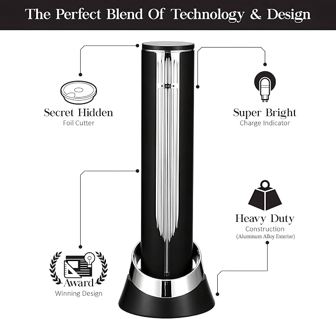 Linkstyle.life Electric Wine Opener, Automatic Rechargeable Wine Bottle Opener with Charging Base and Foil Cutter, Premium Metal Corkscrew, Gift for Dad, Wine Gifts for Men, Wine Lovers