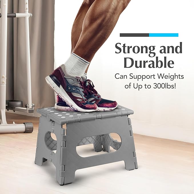 Handy Laundry Folding Lightweight Step Stool - Sturdy Enough to Support Adults - Opens Easy with One Flip - Great for Kitchen, Bathroom or Bedroom (Grey | 2-Pack)