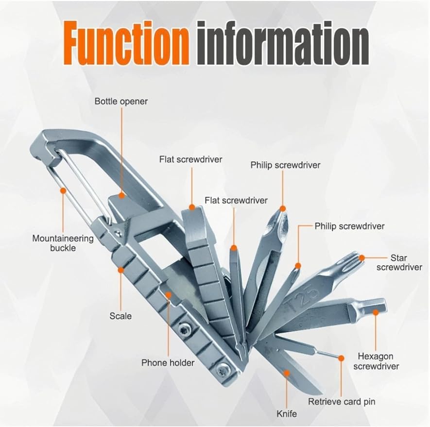 13 in 1 portable keychain mini tool with pointed nose pliers, bottle opener, phone holder, screwdriver, safety buckle, bottle opener, keychain multifunctional tool, suitable for outdoor camping