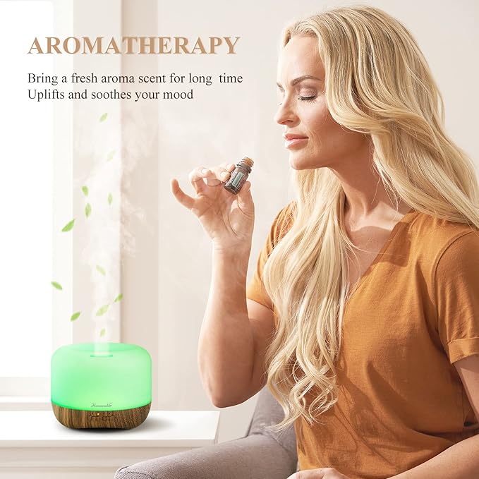 Aromatherapy Essential Oil Diffuser for Room: Air Humidifier Aroma Scent Cool Mist Diffuser Colorful Lights Wood Cute Small Large Auto Off Ultrasonic Diffusers for Home Bedroom (300ml)