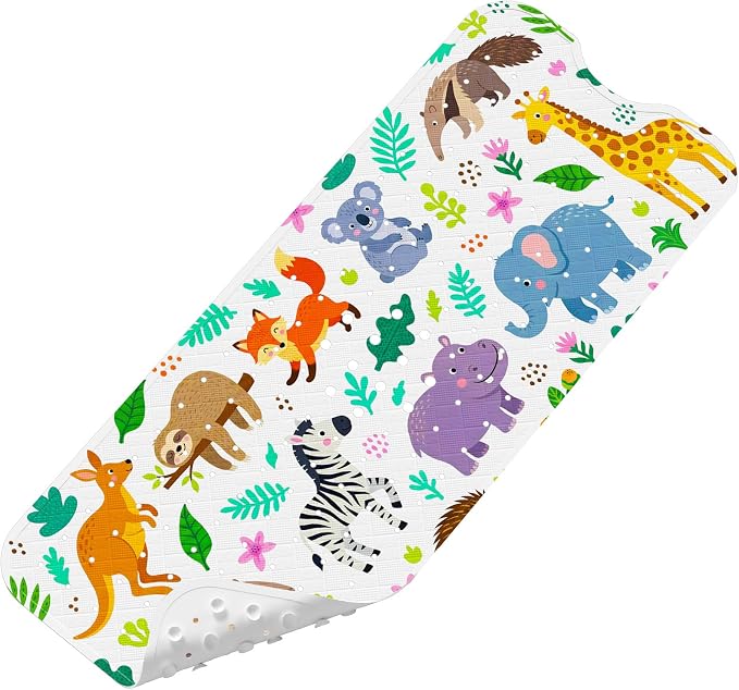 XIYUNTE Baby Bath Mat for Tub Non Slip Kids, BPA Free Extra Long Bathtub Mat 40x16 with Drain Holes and 200 Suction Cups, Non Toxic Machine Washable Toddler Bath Mat, Eco-Friendly Certified
