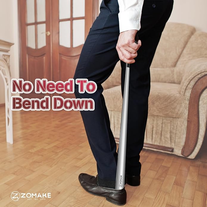 ZOMAKE Shoe Horn Long Handle for Seniors Men Women,Metal Long Shoehorn Boot Horn,16.5" Stainless Steel Shoe Spoon Helper