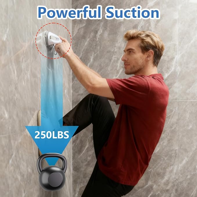 2-Pack Grab Bars for Shower :3 Strong Suction Cups, No-Drill Removable Bathroom Handrails for Seniors and Disabled Waterproof Shower Grab Bar for Toilet, Tub & Shower