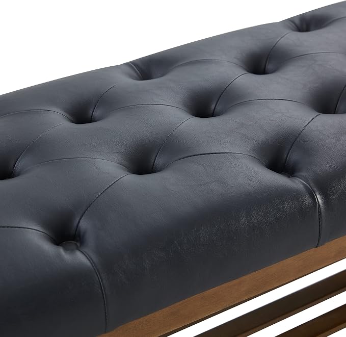 HUIMO Entryway Shoe Leather Bench, End of Bed Bench,PU Button-Tufted Indoor Bench,Ottoman Bench for Living Room, Padded Bench with Solid Wood Shelf,Kitchen Leather Seat Dining,Black