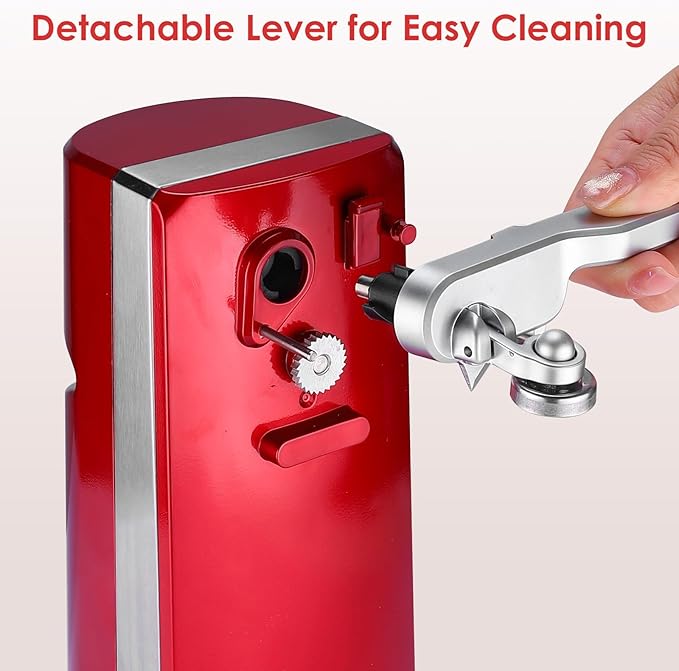 Davivy Can Opener Electric,Removable Stainless Steel Cutter and 3-in-1 Design with Sharpener and Bottle Opener (Red)