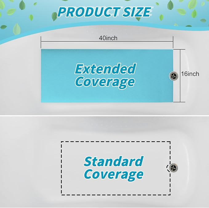 Dunzoom 16" x 40" Non Slip Bathtub Mat with Drain Cut Out Anti Slipping Non Skid Safe Tub Mat Adhesive Peel and Stick Bath Tub Mat PEVA Tub Sticker for Shower Floor Boat Wet Areas(Light Blue)