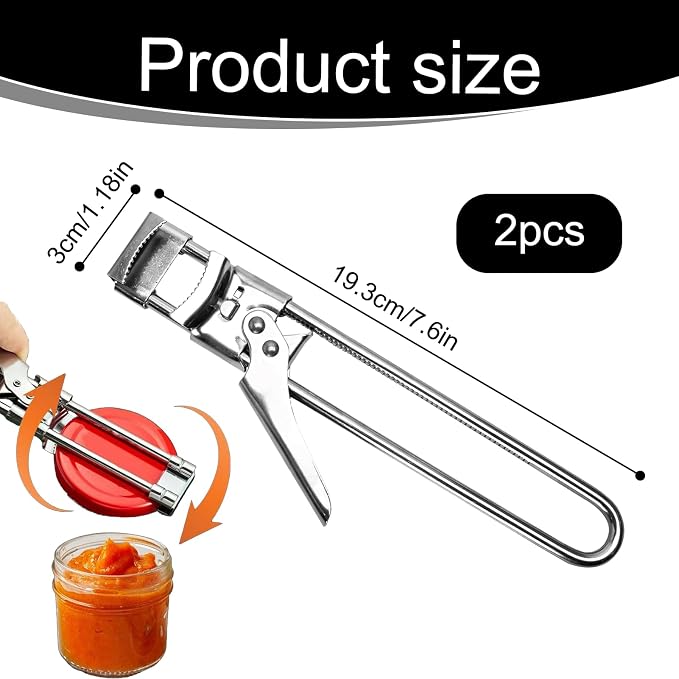 Adjustable Stainless Steel Jar Opener - 2 Pack, Heavy-Duty One-Handed Tool for Seniors & Weak Hands, Opens Any Stubborn Lid