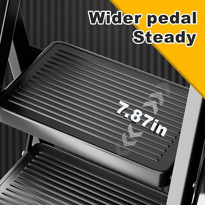 8 Step Ladder,Folding Step Stool with Tool Tray,Portable Sturdy Steel Ladder with Anti-Slip Pedal,Lightweight,Convenient Work Platform,Sturdy Carbon Steel Step Ladder for Adult,Garden,Garage