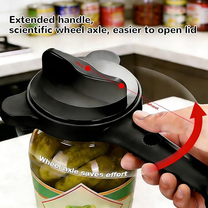Jar Opener for Weak Hands, Seniors & Arthritis Bottle & Can Opener Manual Lid Remover for Small to Large Caps – Multi-Function Kitchen Tool for Jars, Beer, Sauces & Soda Bottles (Black)