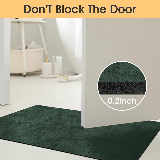 ACCUMTEK Non Slip Bath Mat, Thin Bathroom Rugs Fit Under Door, Quick Dry Bath Mats, Machine Washable Bath Rugs for Bathroom, Bathtub & Kitchen, Bathtub, Deep Green/Marble/24 x17